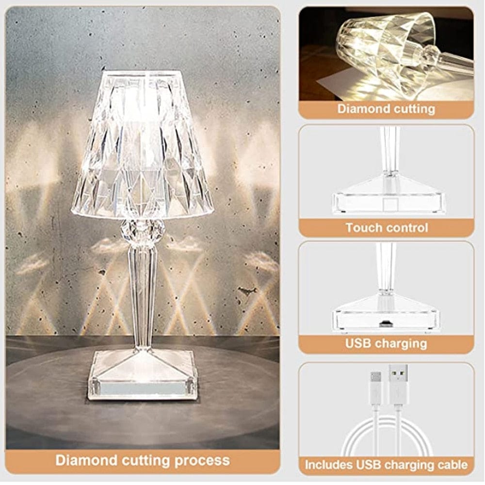 CrystaLamp - Lampada da tavolo LED in cristallo di diamante