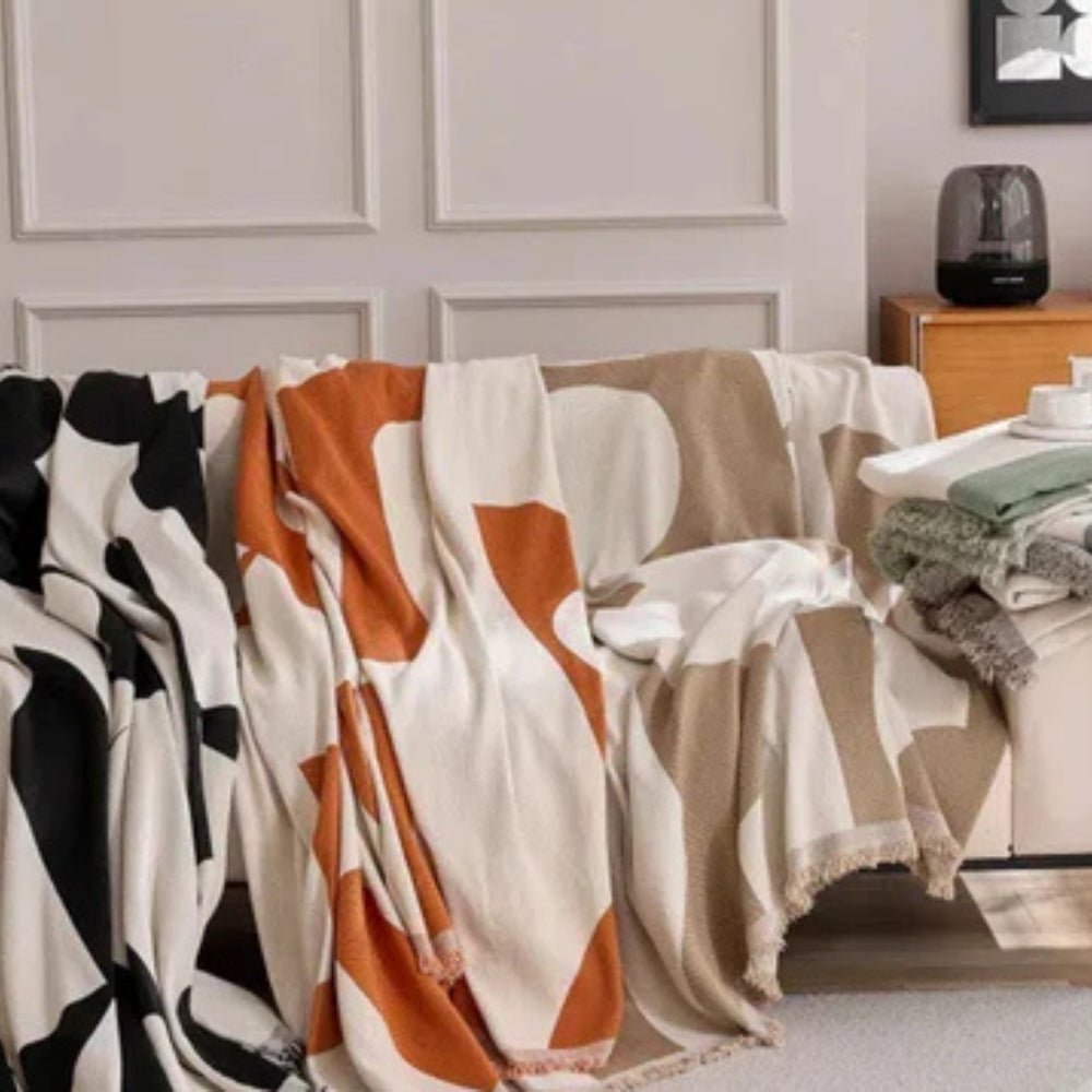 Seravelle | Copertura per Divano in Chenille Tessuto Reversibile con Frange per Uso in Soggiorno e Camera da Letto