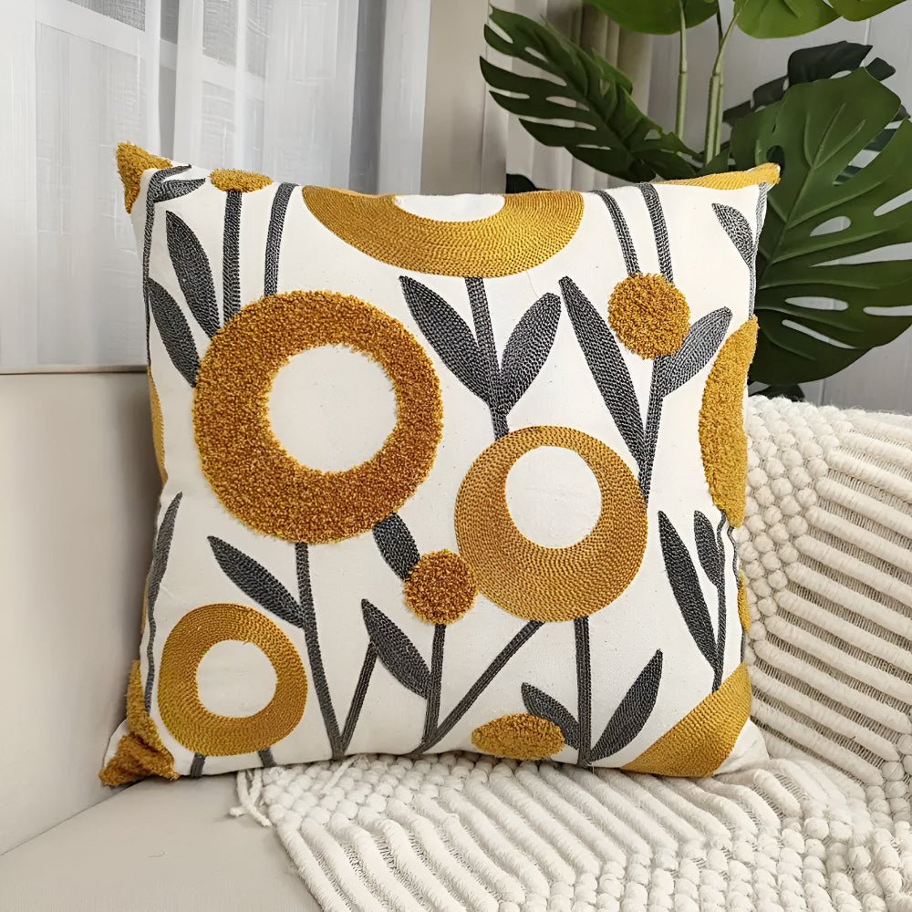 Kolo | Fodera per Cuscino in Microfibra Ricamata a Fiori con Zip Discreta per Divano, Letto e Poltrona