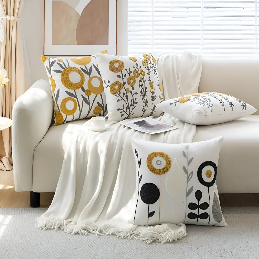 Kolo | Fodera per Cuscino in Microfibra Ricamata a Fiori con Zip Discreta per Divano, Letto e Poltrona