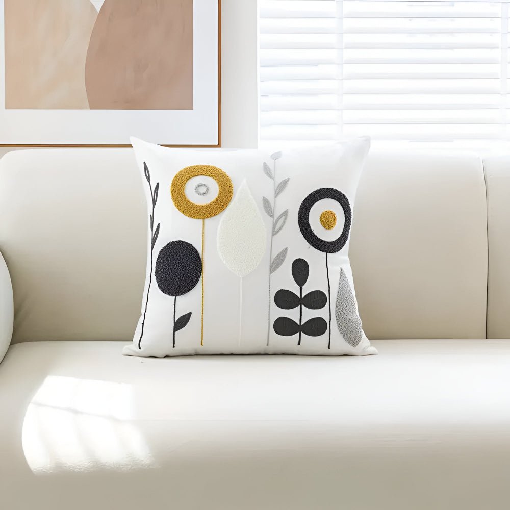 Kolo | Fodera per Cuscino in Microfibra Ricamata a Fiori con Zip Discreta per Divano, Letto e Poltrona