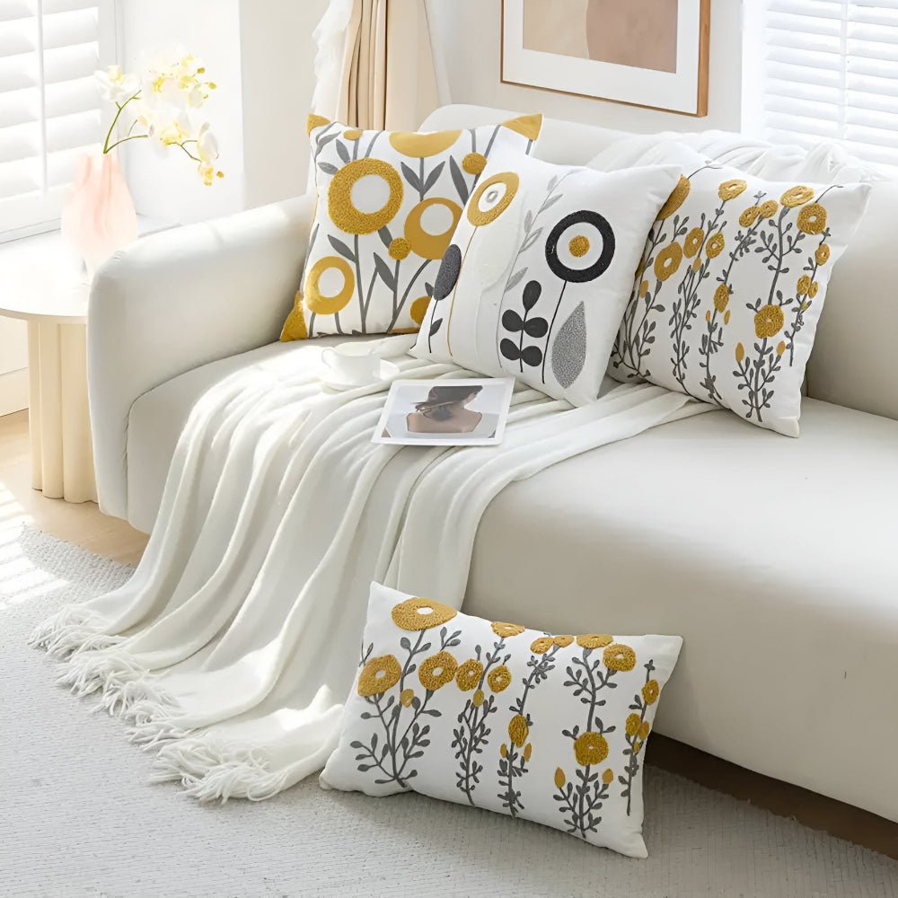 Kolo | Fodera per Cuscino in Microfibra Ricamata a Fiori con Zip Discreta per Divano, Letto e Poltrona