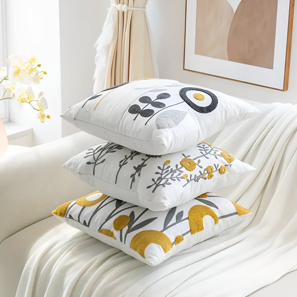 Kolo | Fodera per Cuscino in Microfibra Ricamata a Fiori con Zip Discreta per Divano, Letto e Poltrona