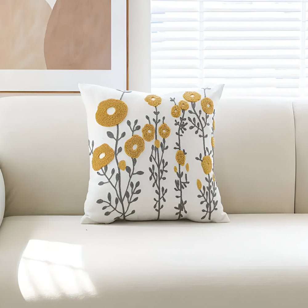 Kolo | Fodera per Cuscino in Microfibra Ricamata a Fiori con Zip Discreta per Divano, Letto e Poltrona
