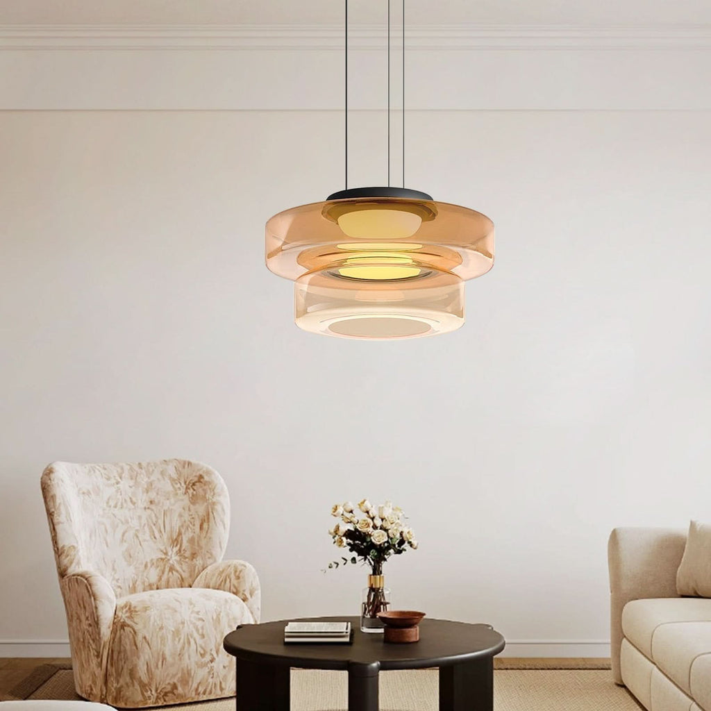 Lampada a sospensione in vetro Bauhaus con lampadina LED calda