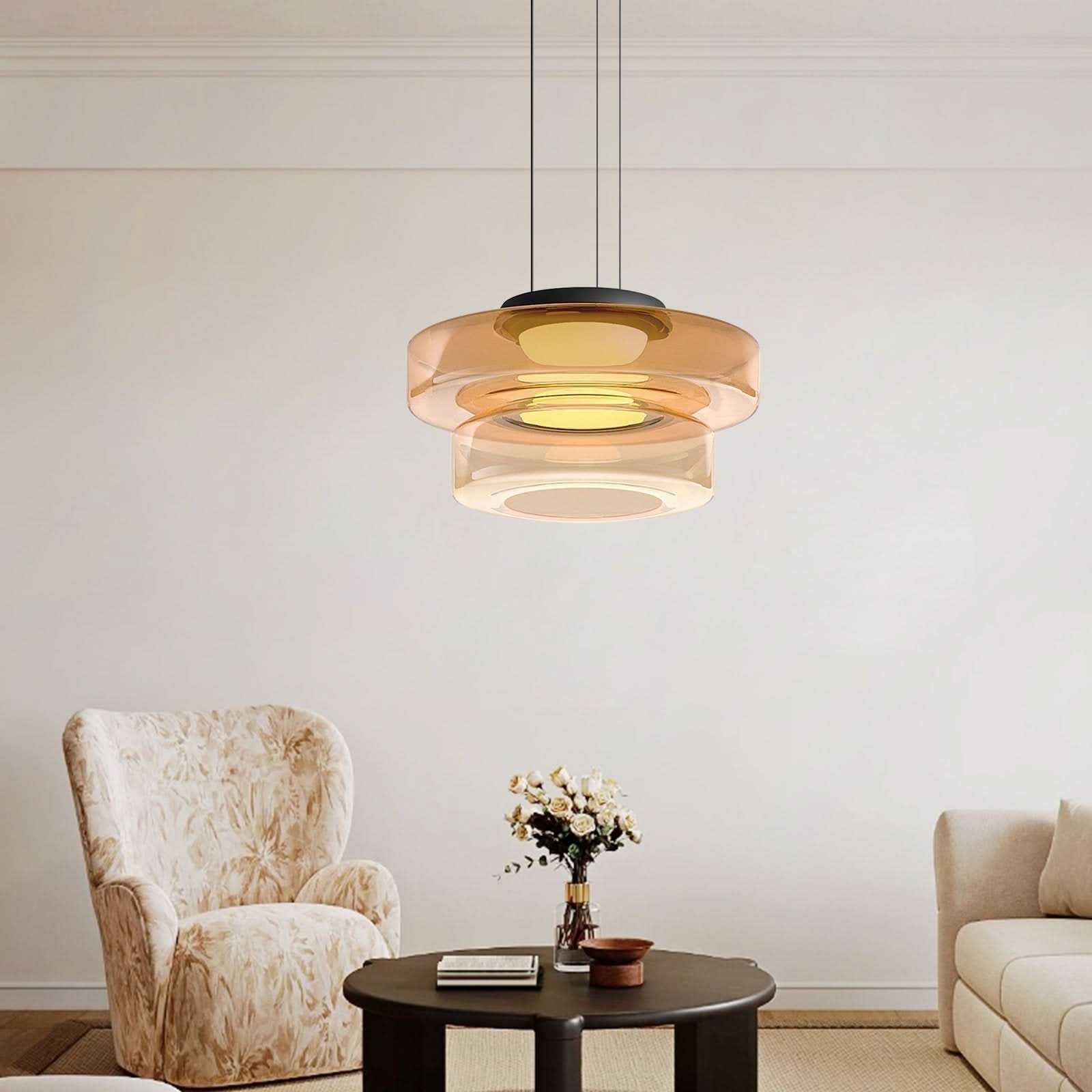 Lampada a sospensione in vetro Bauhaus con lampadina LED calda