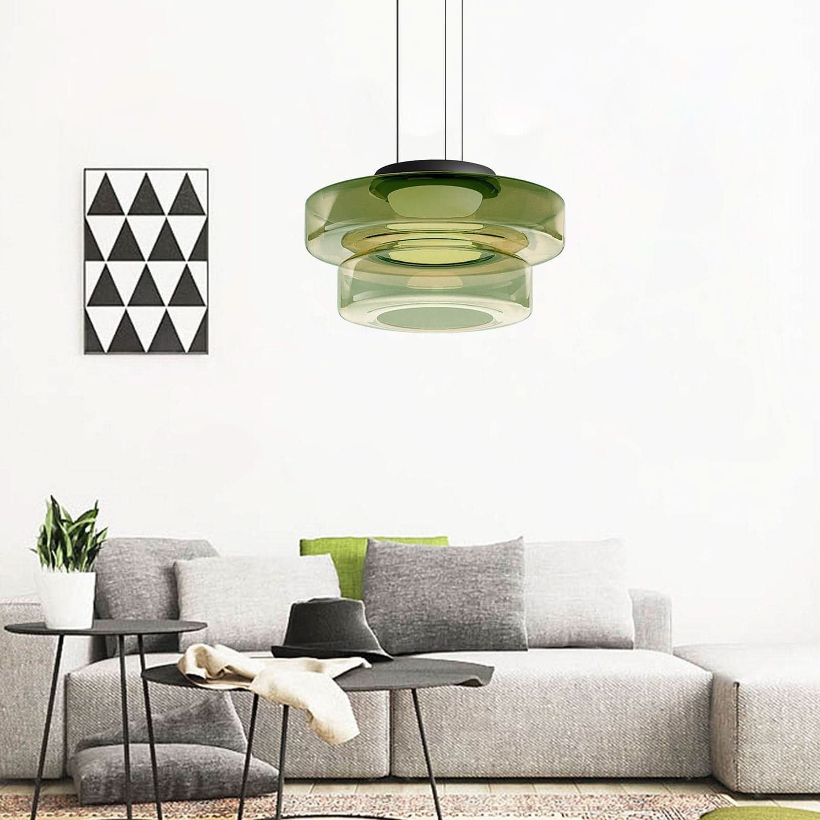 Lampada a sospensione in vetro Bauhaus con lampadina LED calda
