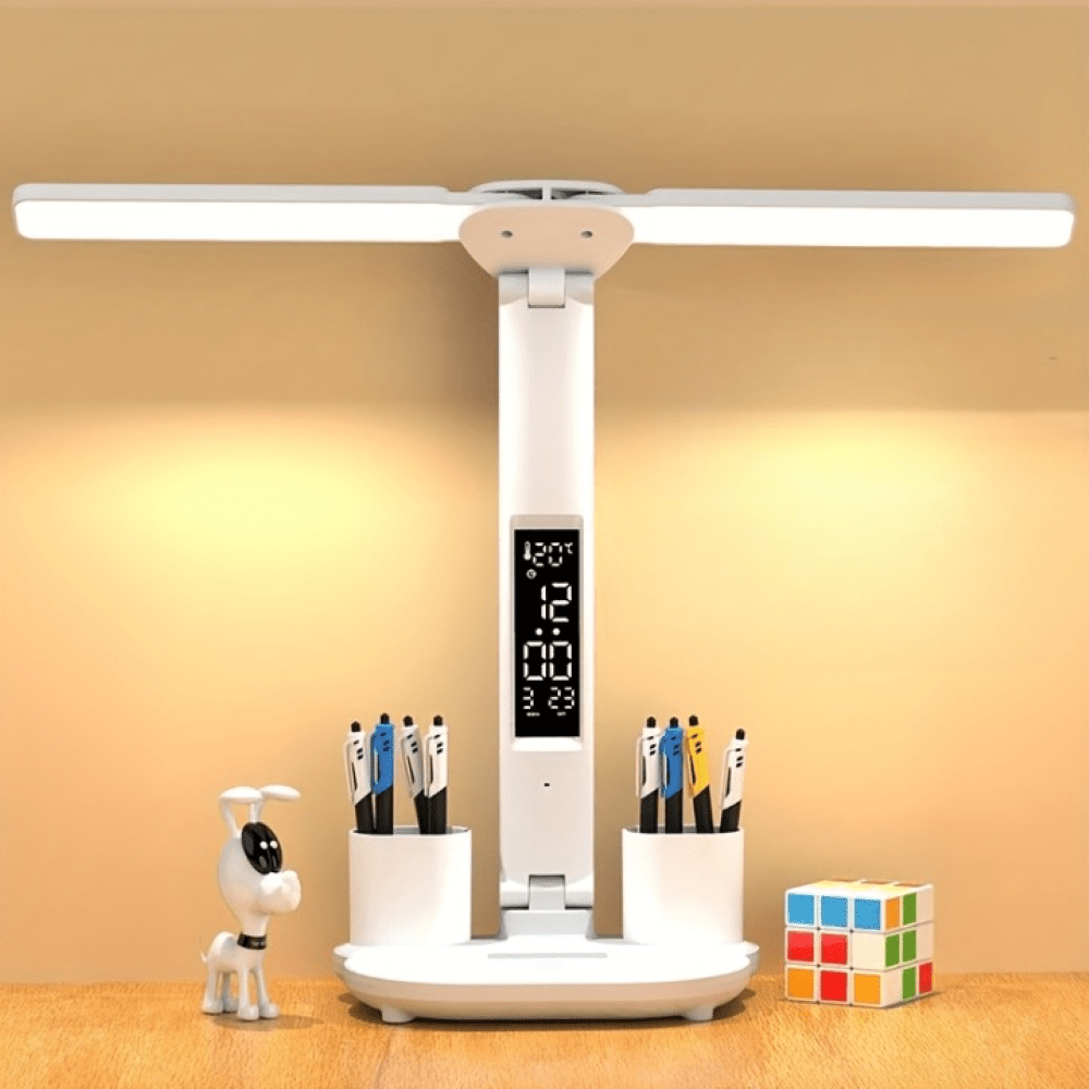 ILLUMAX – Lampada da scrivania LED a doppia testa versatile con sensore touch e alimentazione USB