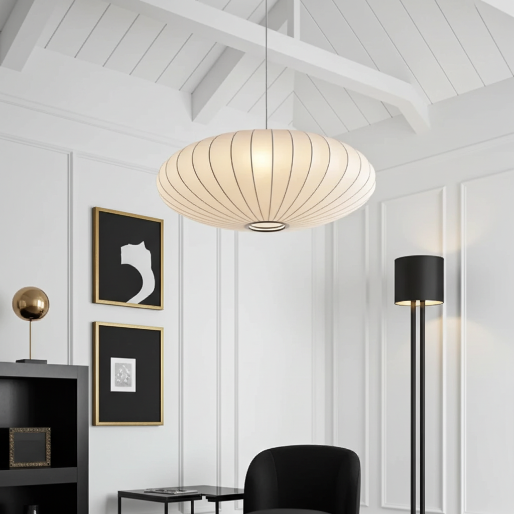 Lampadario Giapponese Wabi-Sabi in Seta, Luce Pendente Japandi