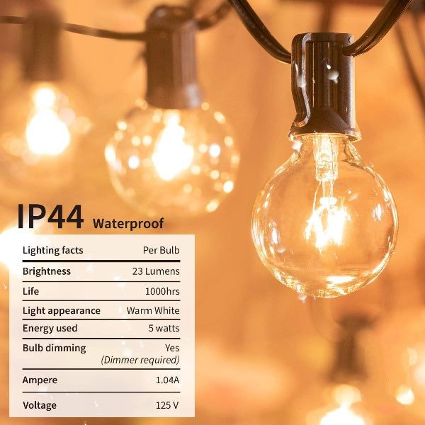 25FT Catena di Luci Globus con Lampadine per Interni/Esteri Waterproof Collegate a Sospensione per Giardino Veranda Balcone Decorazione Feste