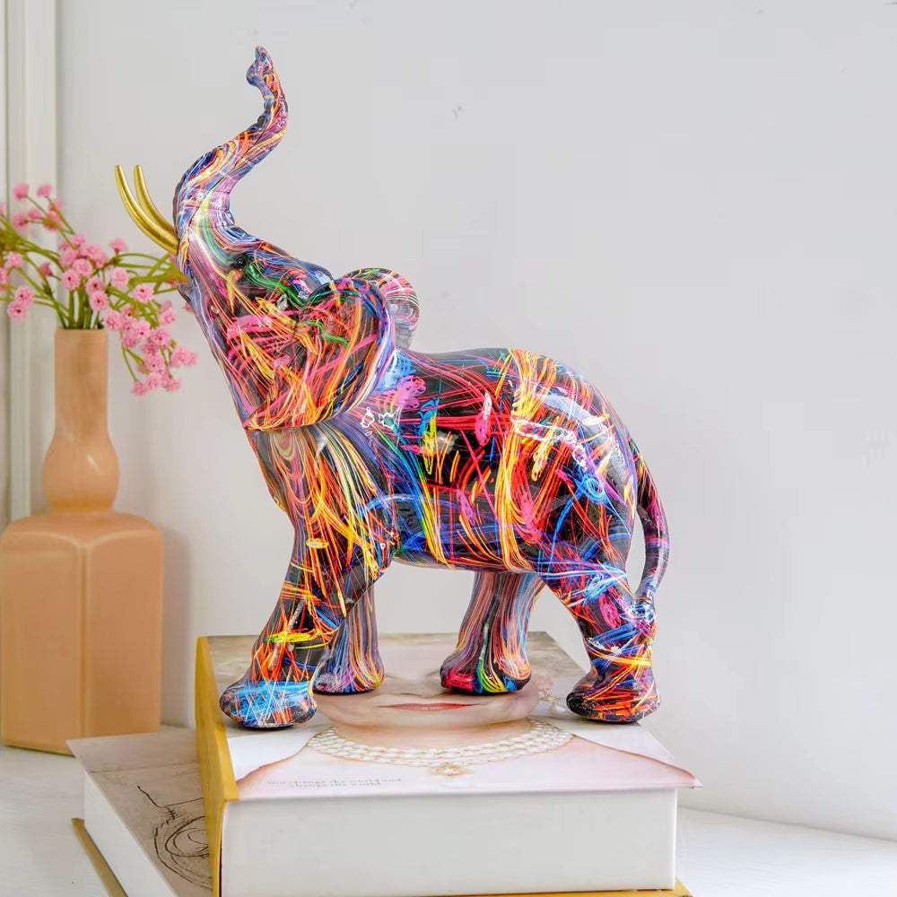 Statua Figurina Elefante in Resina Colorata Scultura d'Arte Moderna