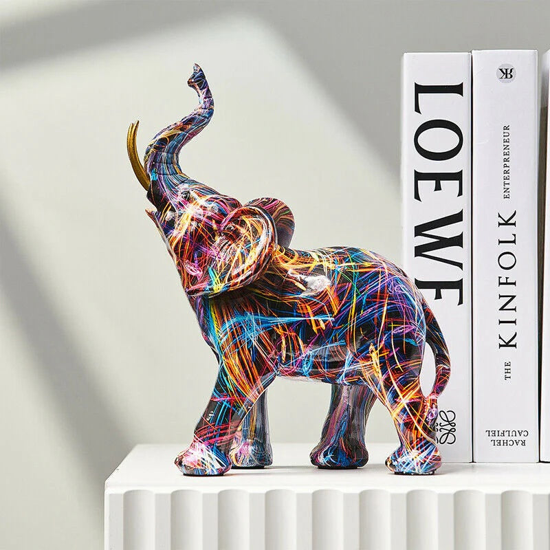 Statua Figurina Elefante in Resina Colorata Scultura d'Arte Moderna