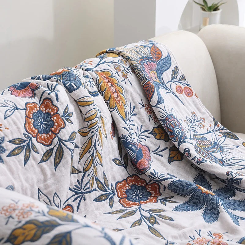 Veldry | Coperta in Cotone con Motivo Floreale Jacquard e Frange per Decorare il Soggiorno e la Camera da Letto