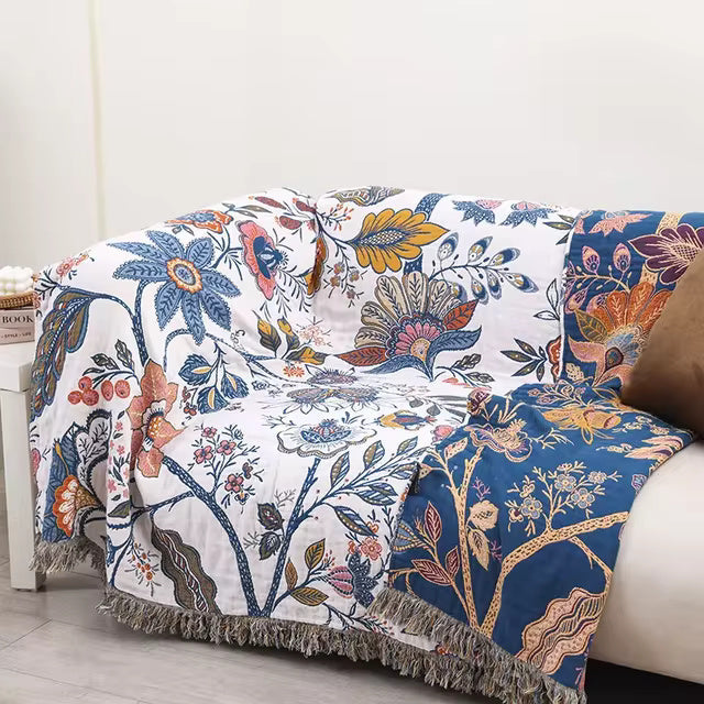Coperta Rustica Artistica Flora | Coperta in Cotone 100% Floreale
