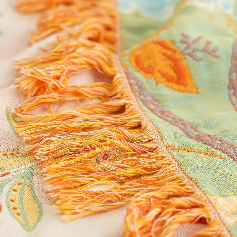 Coperta Boho Floreale Rustica | Coperta Floreale in 100% Cotone