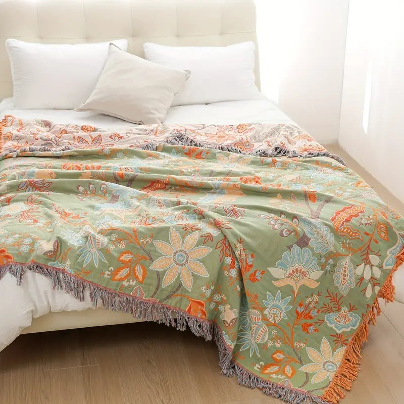 Coperta Boho Floreale Rustica | Coperta Floreale in 100% Cotone