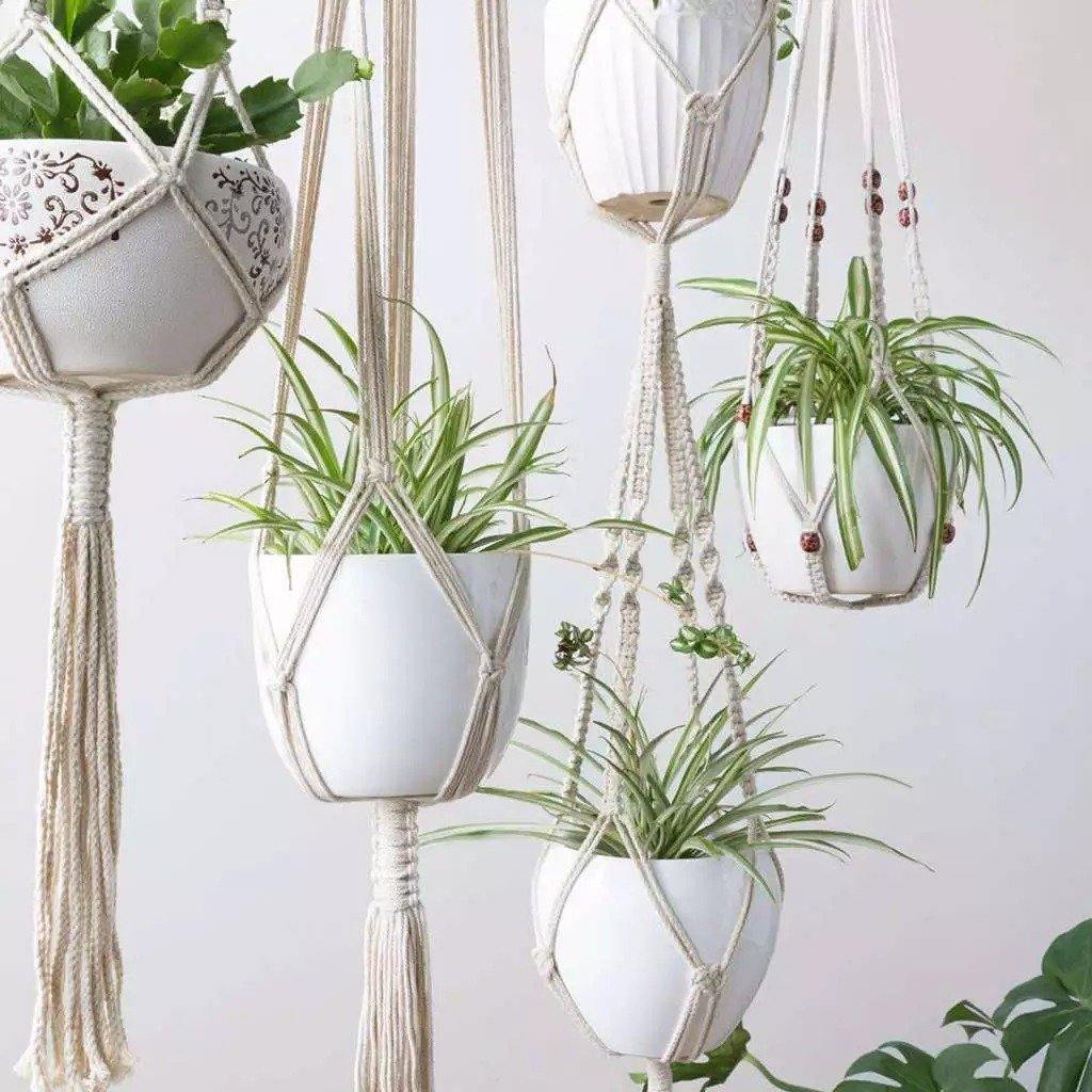 Set di portapiante in macramè Boho fatto a mano a 4 bracci