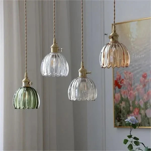 Lampada a Sospensione con Fiore di Vetro – Stile Giapponese
