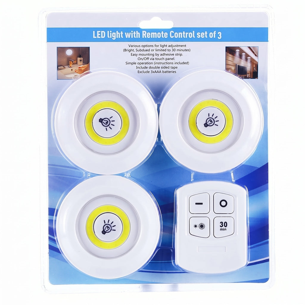 Set di 3 luci LED senza fili per armadi con telecomando