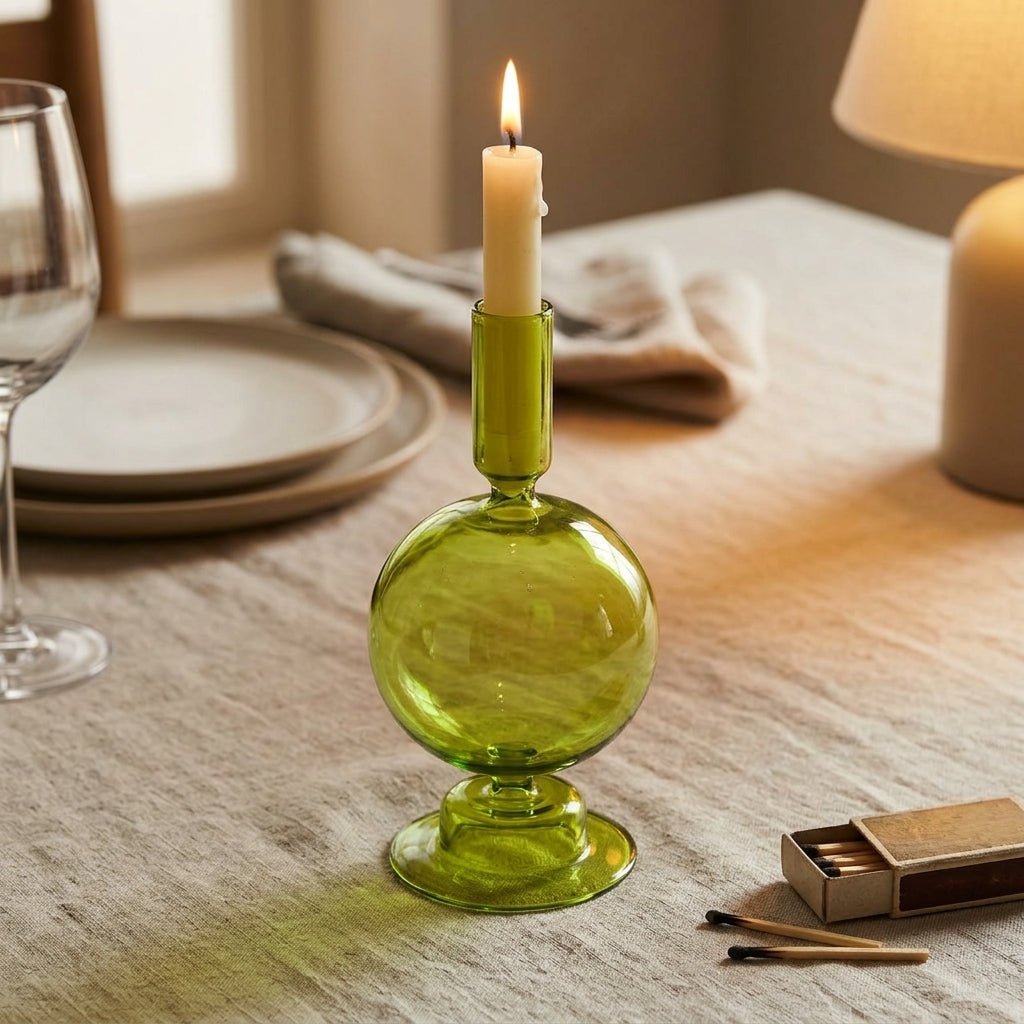 Portacandele verde con una forma scultorea unica