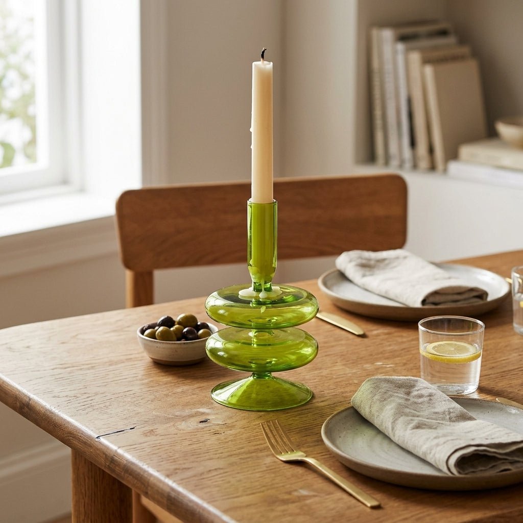 Portacandele verde con una forma scultorea unica