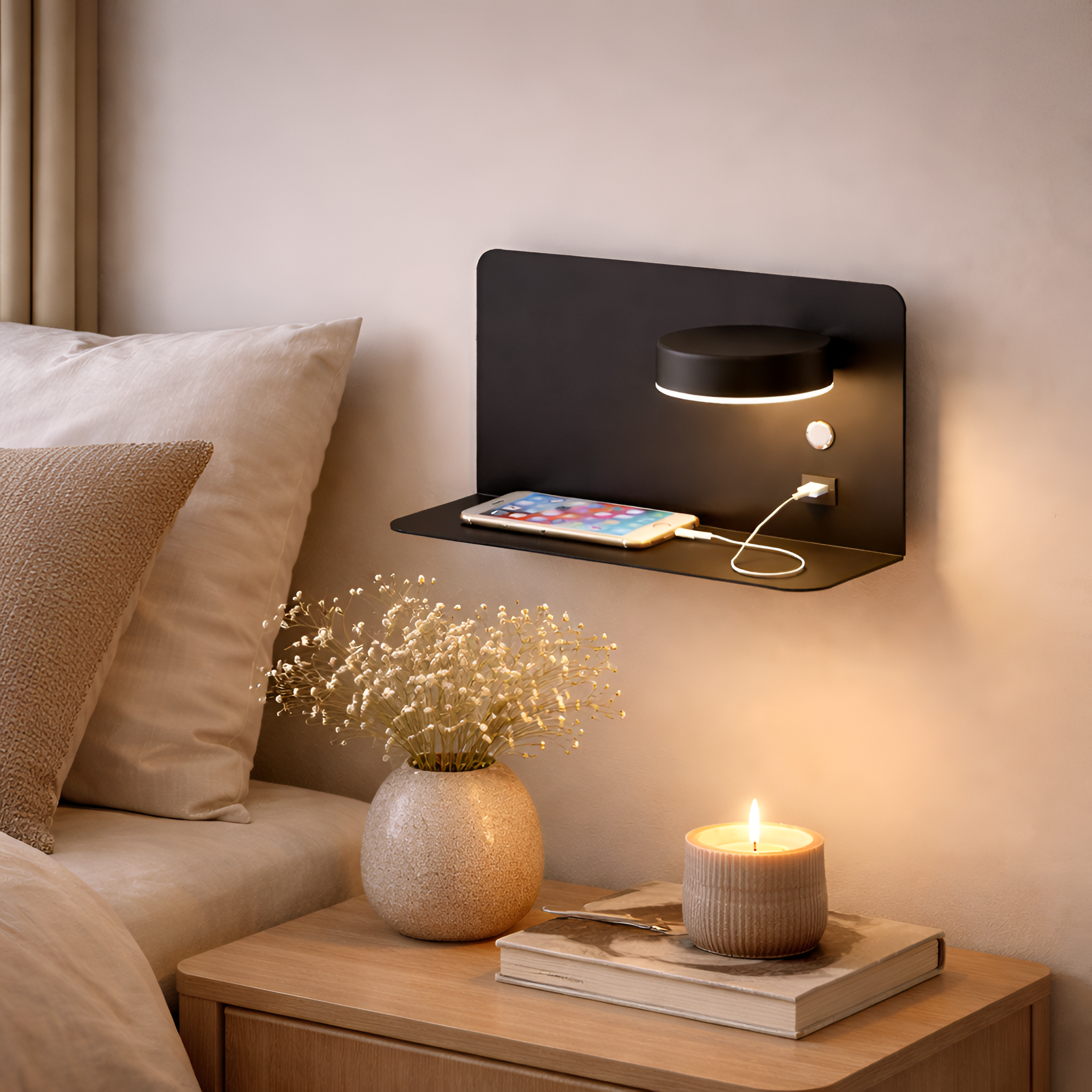 Jayden - Lampada da parete moderna con caricatore USB