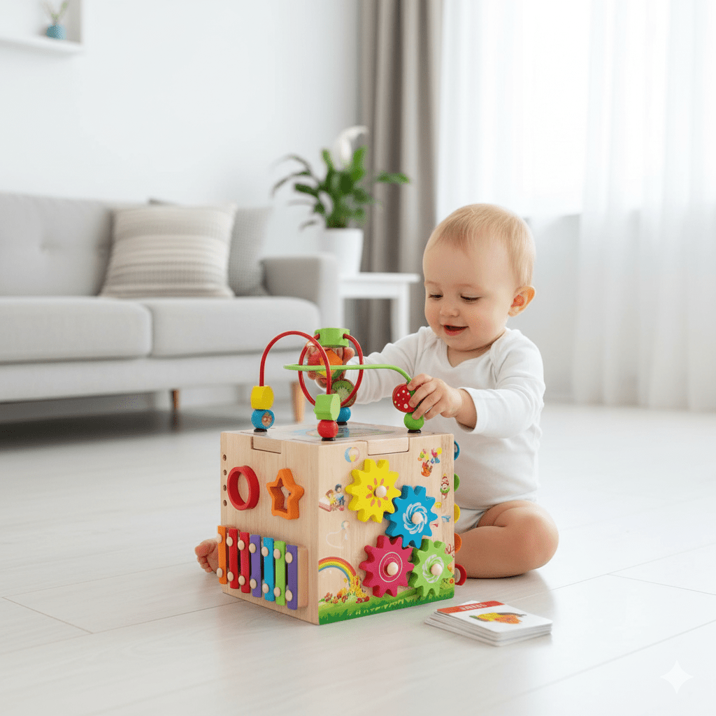 Cubetto Attività Montessori in Legno 8-in-1 per Bambini