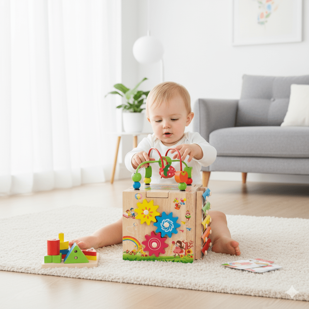 Cubetto Attività Montessori in Legno 8-in-1 per Bambini