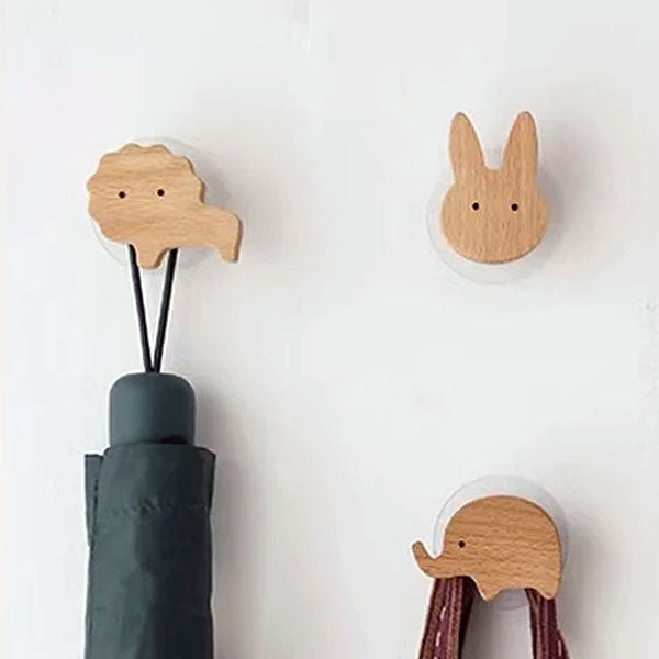 Ganci da Parete in Legno a Forma di Animale - Appendino Adesivo