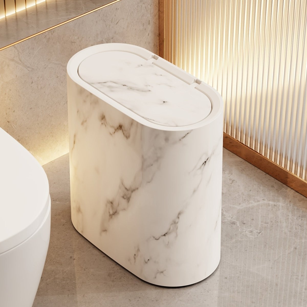 LIVELUX – Cestino Ovale Moderno con Design in Marmo per Bagno e Cucina