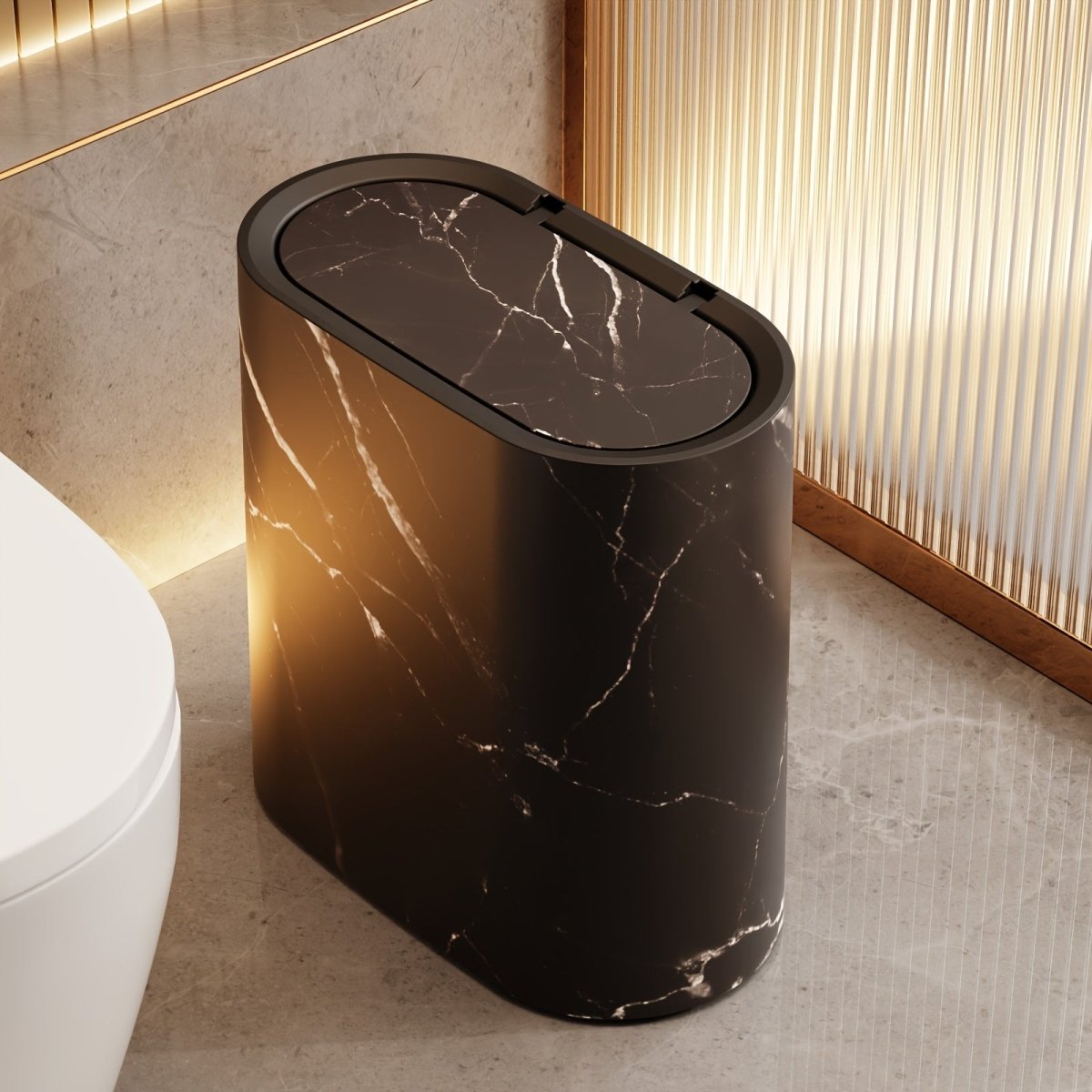 LIVELUX – Cestino Ovale Moderno con Design in Marmo per Bagno e Cucina