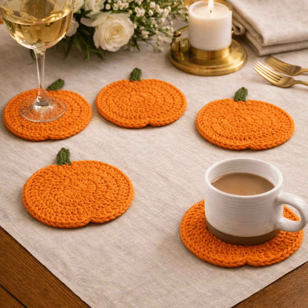 LOOMORA – Sottobicchieri a forma di zucca all'uncinetto fatti a mano per decorazioni autunnali