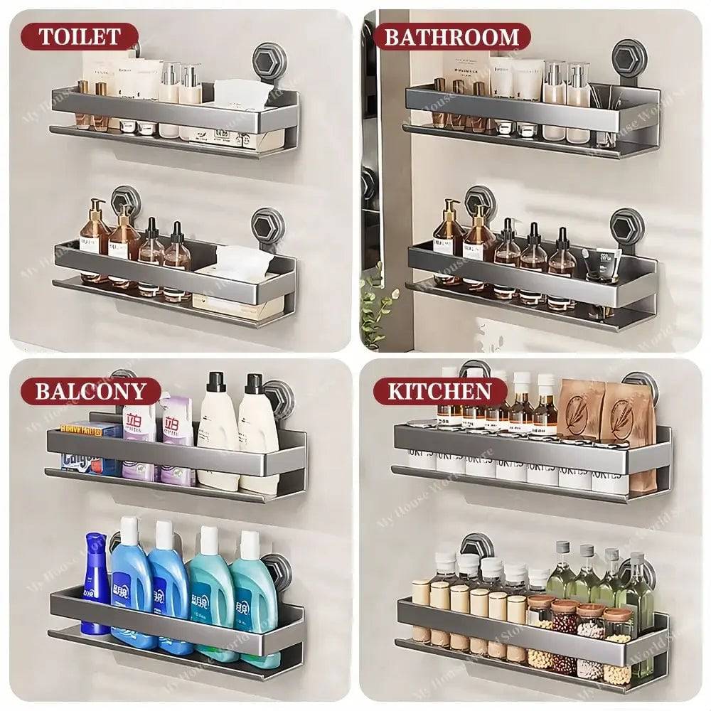 Organizzatore di spezie a ventosa da parete per la cucina, facile accesso e stoccaggio