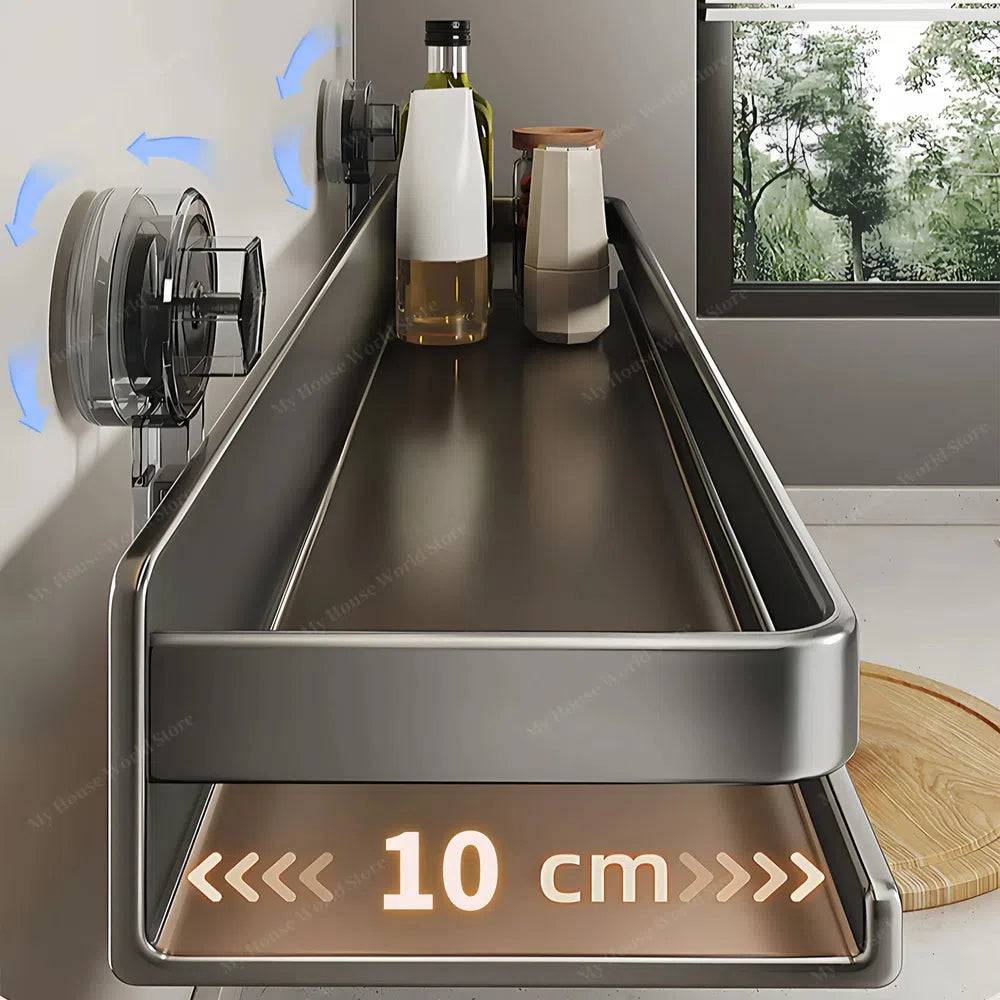 Organizzatore di spezie a ventosa da parete per la cucina, facile accesso e stoccaggio