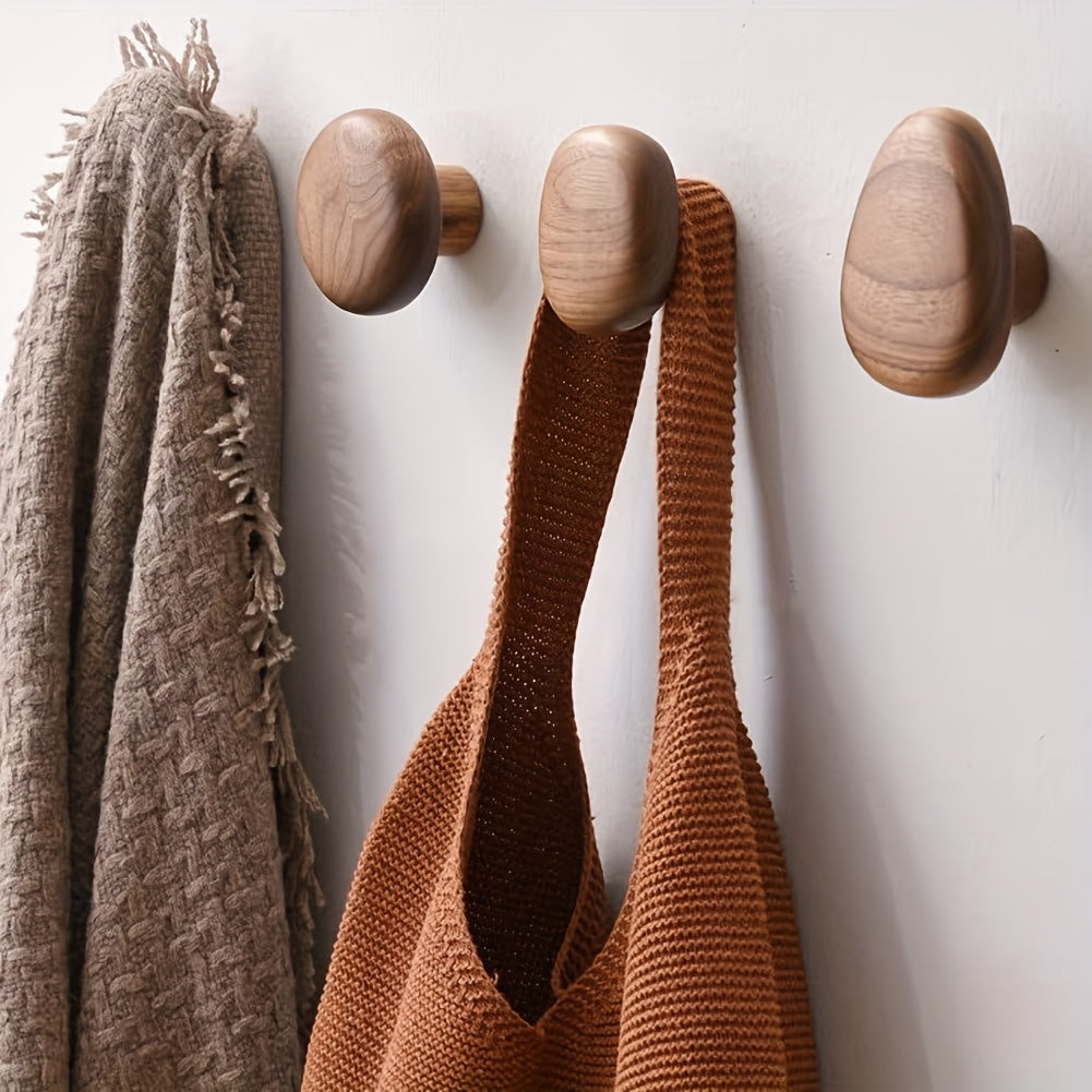 Set di Ganci da Parete in Legno Forma Rotonda Ganci da Cappotto Montati a Muro