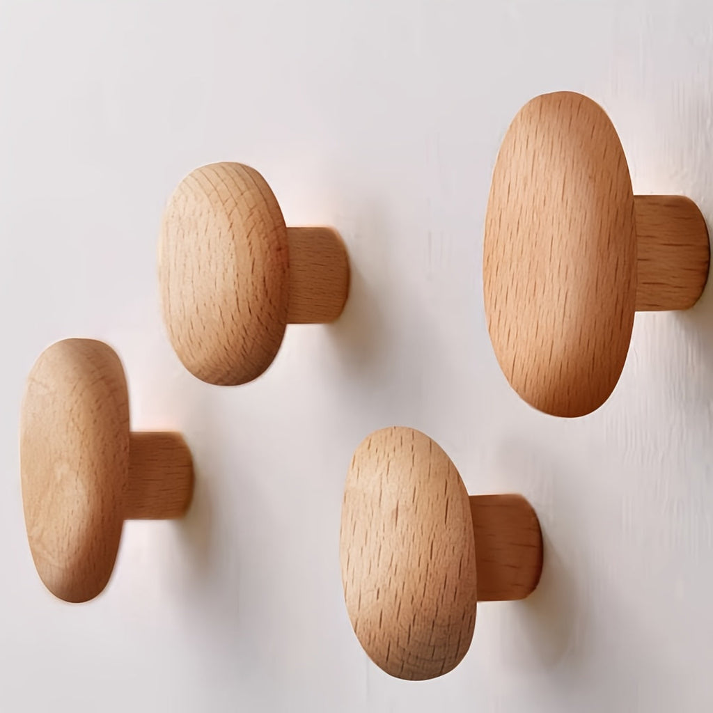 Set di Ganci da Parete in Legno Forma Rotonda Ganci da Cappotto Montati a Muro