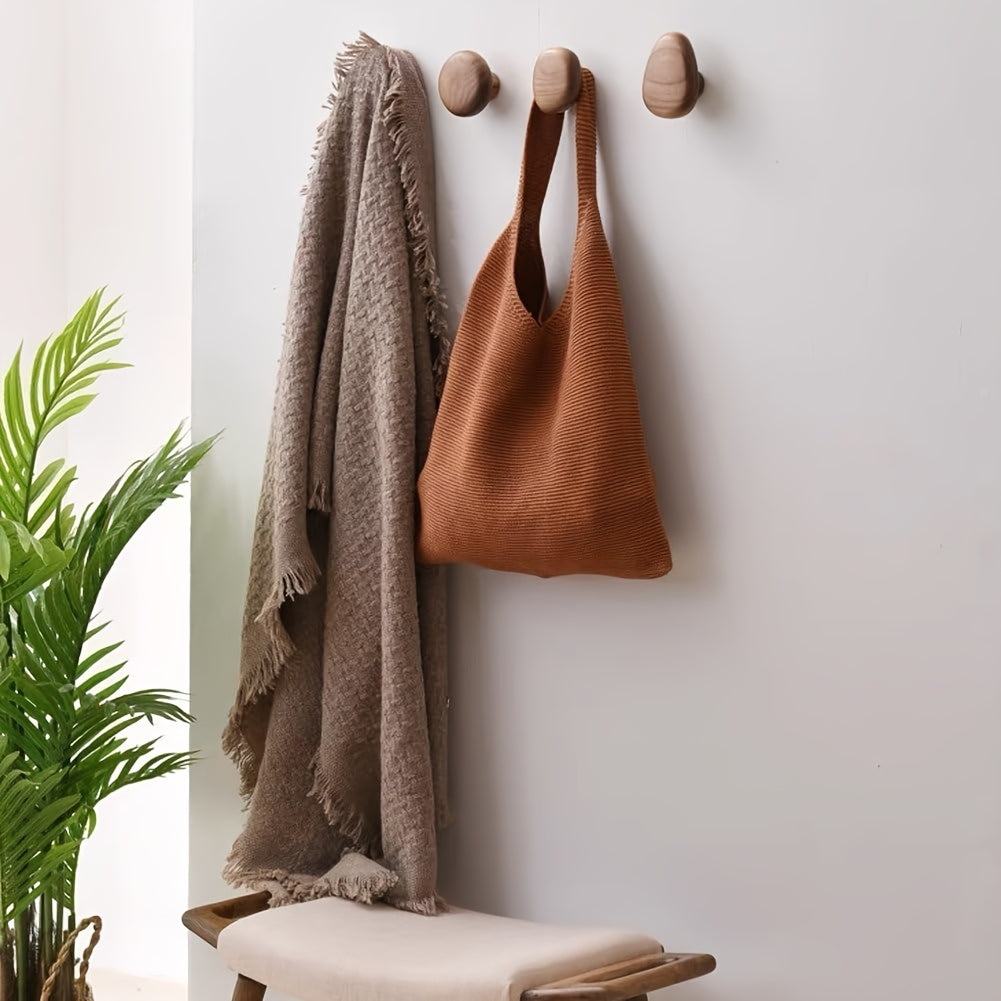 Set di Ganci da Parete in Legno Forma Rotonda Ganci da Cappotto Montati a Muro