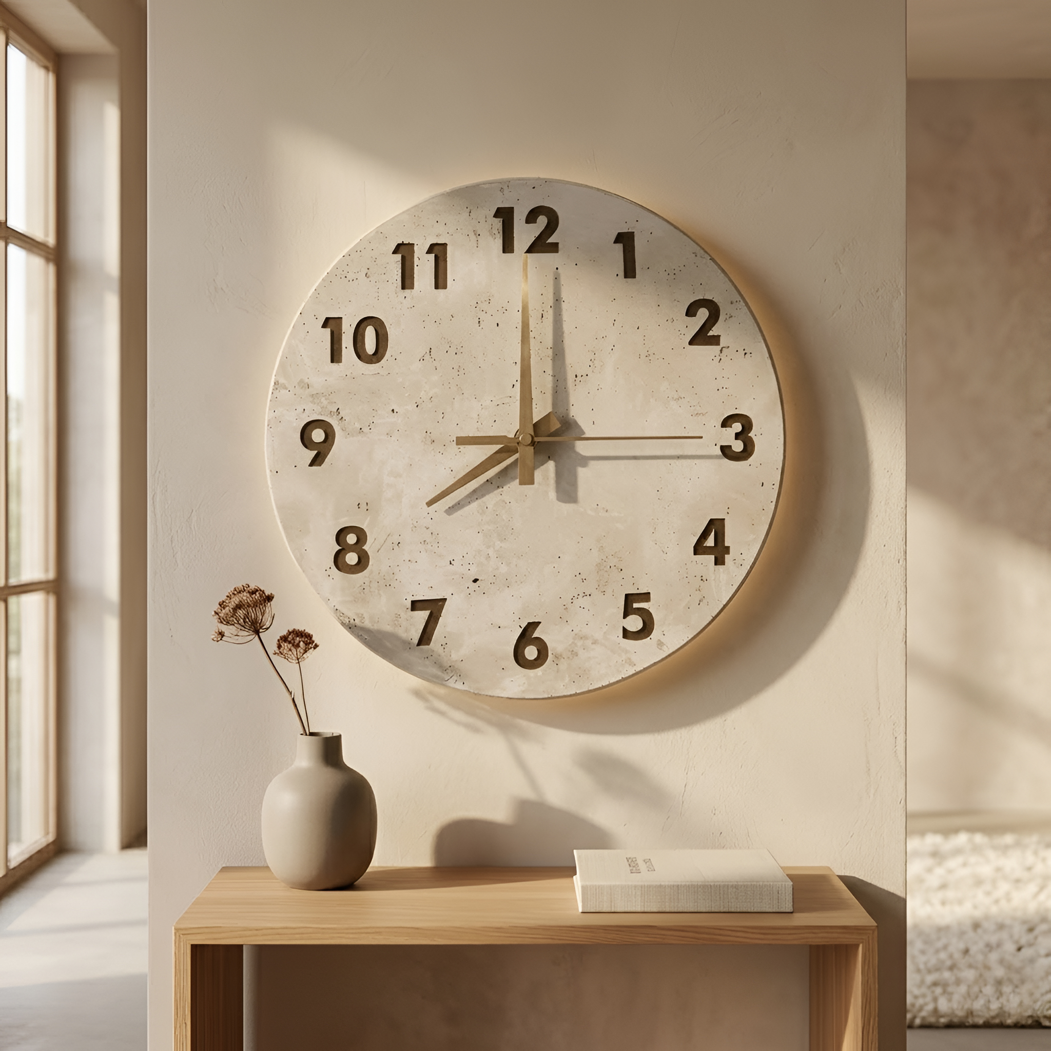 Kashton - Orologio da parete minimalista in marmo con luce