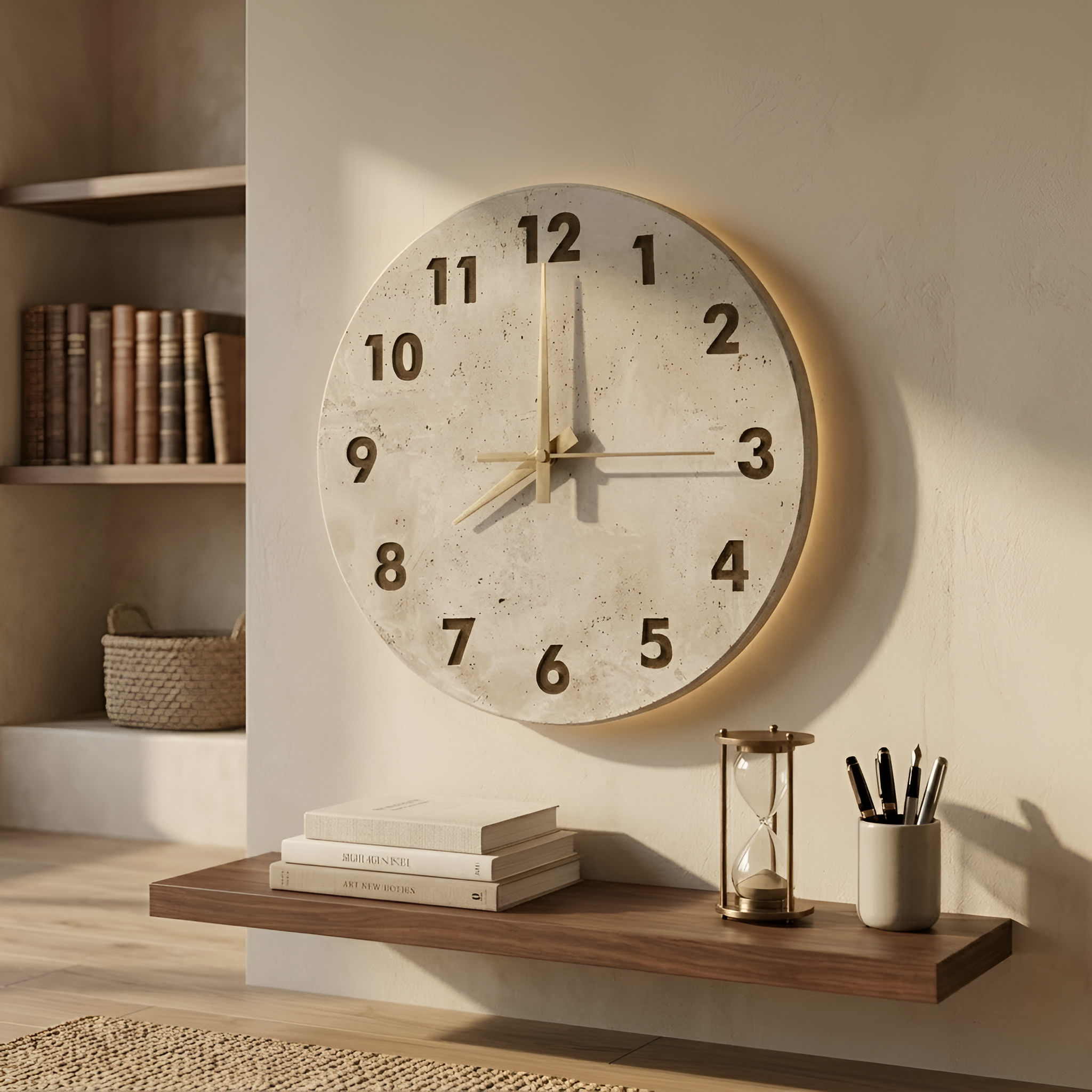 Kashton - Orologio da parete minimalista in marmo con luce