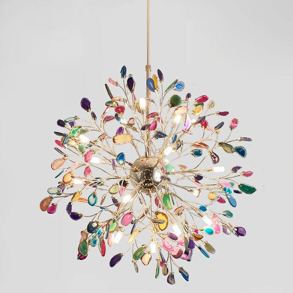 Norivana | Lampadario in Agata Naturale con Struttura Dorata per Ambienti Eleganti