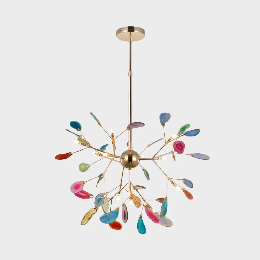 Norivana | Lampadario in Agata Naturale con Struttura Dorata per Ambienti Eleganti