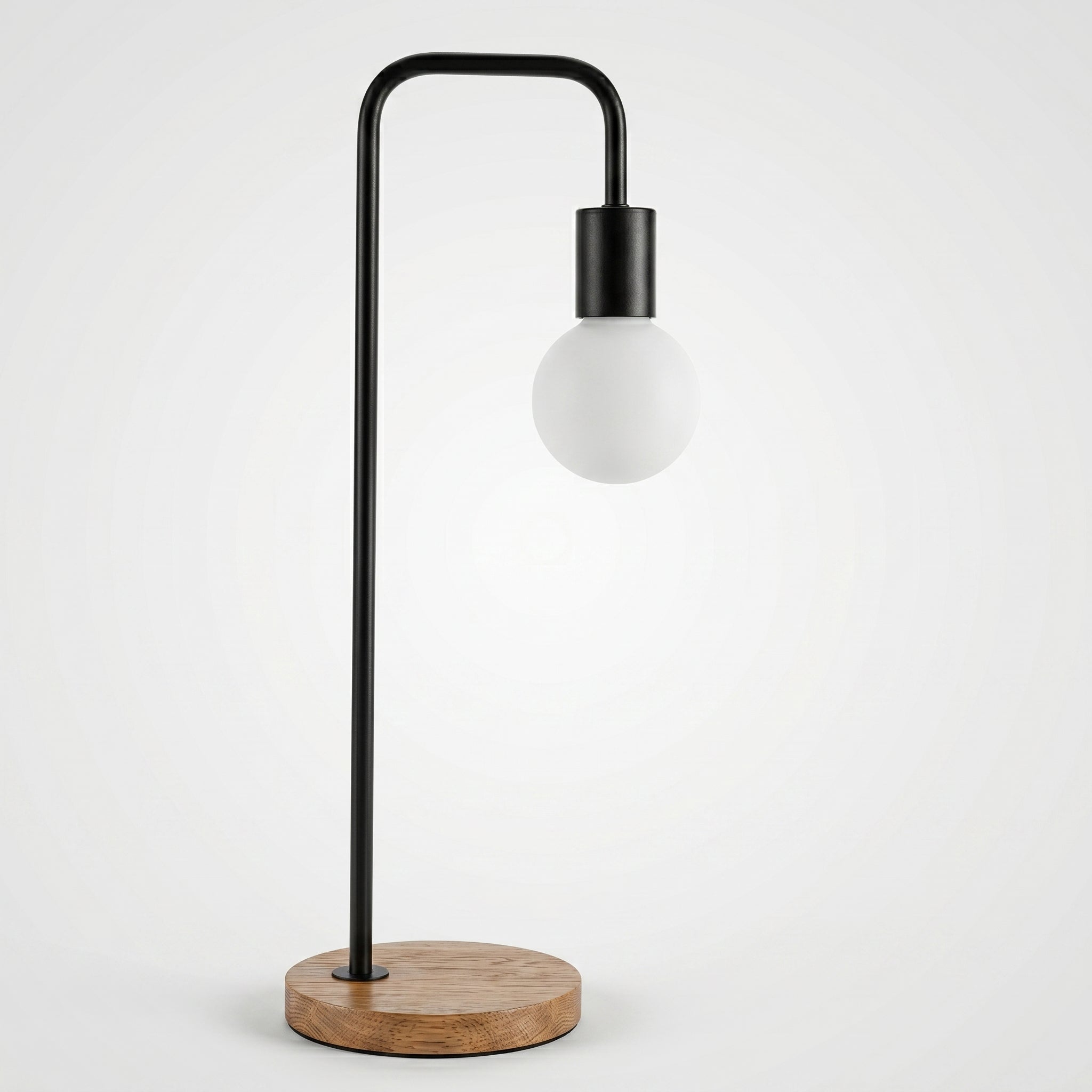 Lampada da tavolo minimalista con braccio in metallo curvo