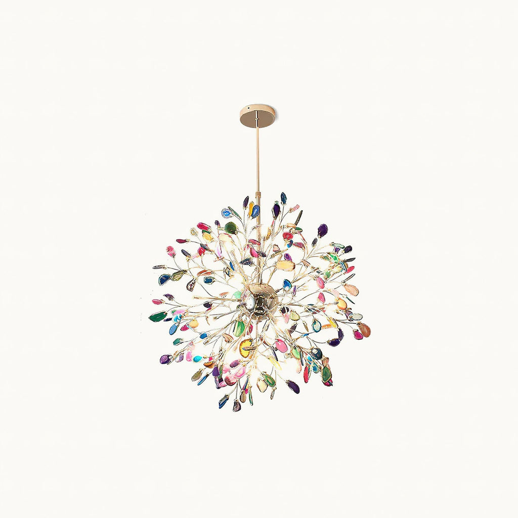 Norivana | Lampadario in Agata Naturale con Struttura Dorata per Ambienti Eleganti