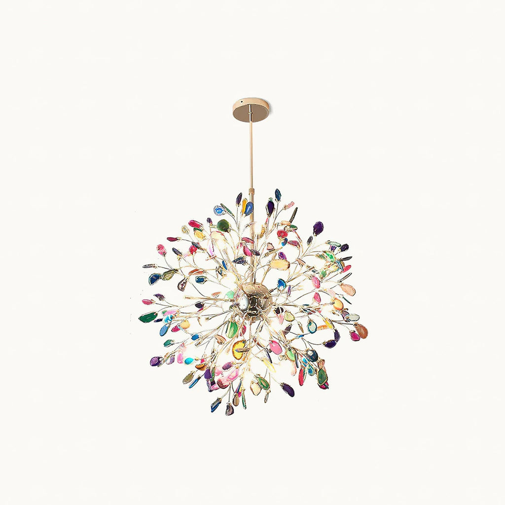 Norivana | Lampadario in Agata Naturale con Struttura Dorata per Ambienti Eleganti