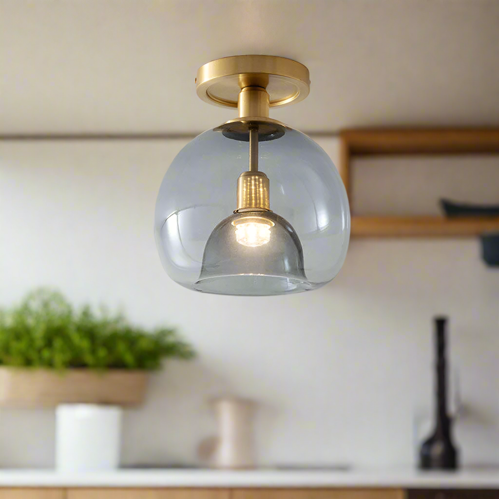 Modern Ceiling Light with Grey Glass for Hallways