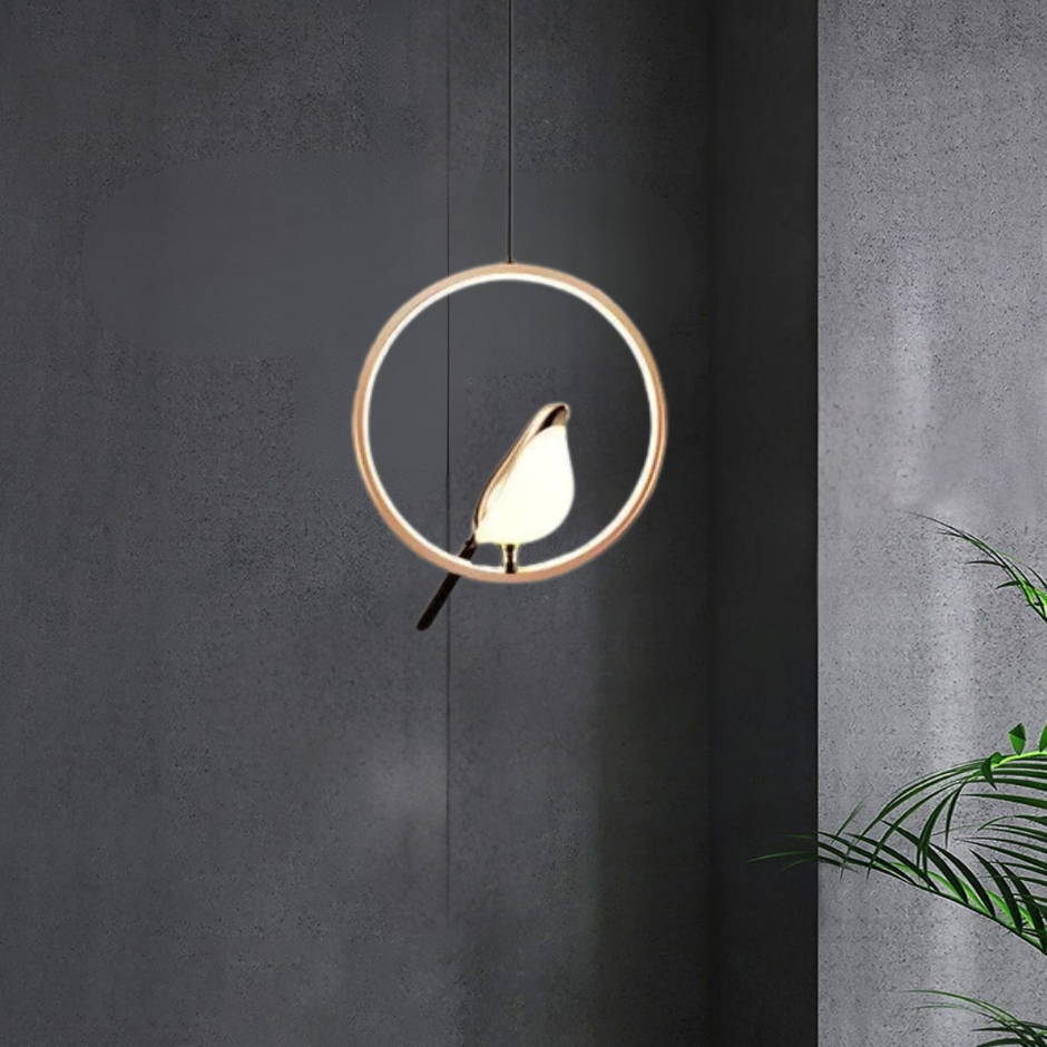 Modern Pendant Light with Golden Bird Design