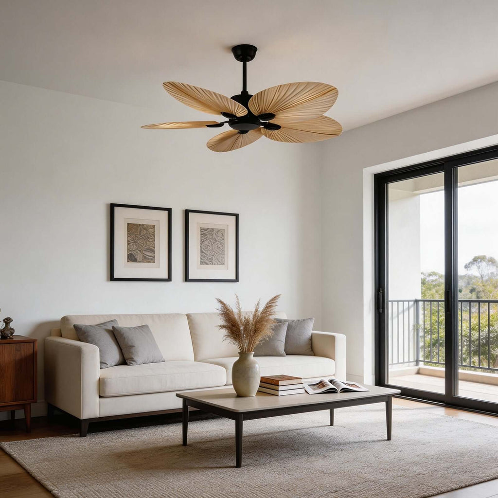 Tero | Ventilatore a soffitto in foglie di palma naturale da 132 cm con telecomando a 6 velocità per soggiorno e camera da letto