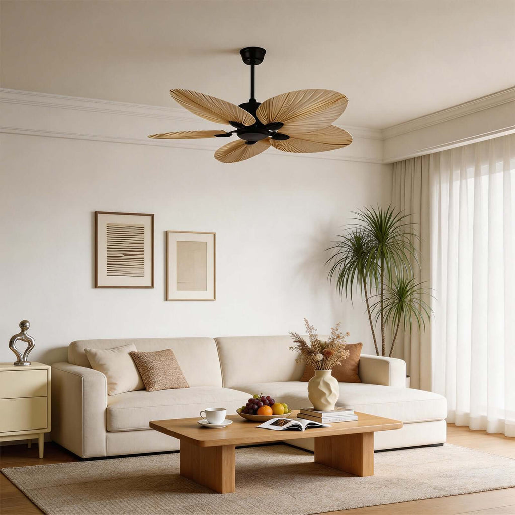 Tero | Ventilatore a soffitto in foglie di palma naturale da 132 cm con telecomando a 6 velocità per soggiorno e camera da letto