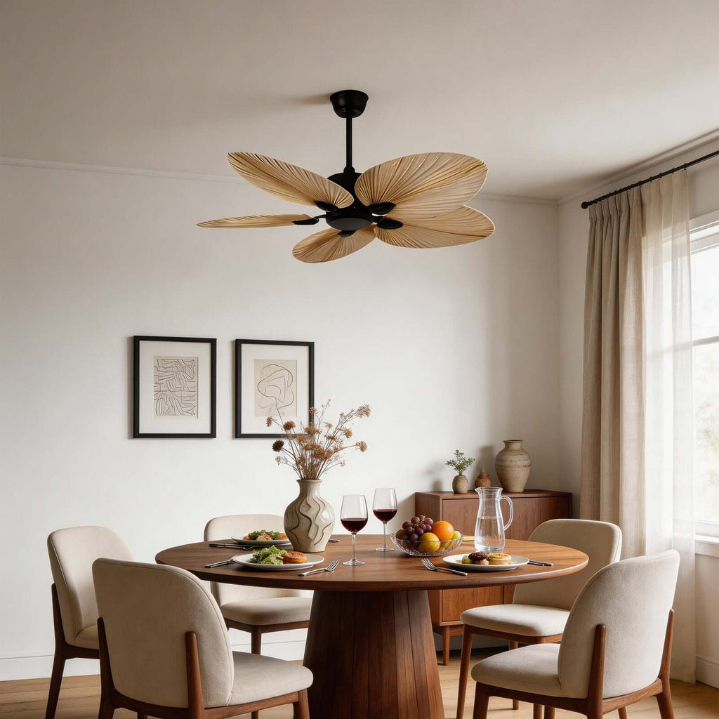Tero | Ventilatore a soffitto in foglie di palma naturale da 132 cm con telecomando a 6 velocità per soggiorno e camera da letto