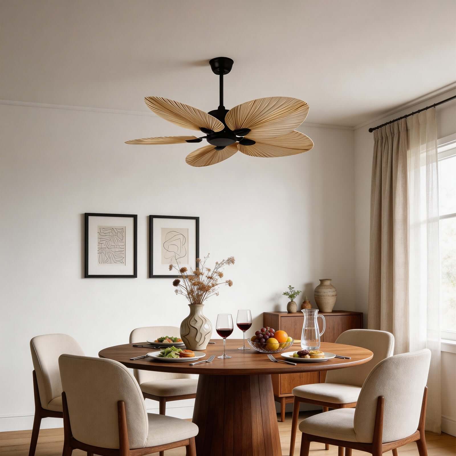 Tero | Ventilatore a soffitto in foglie di palma naturale da 132 cm con telecomando a 6 velocità per soggiorno e camera da letto